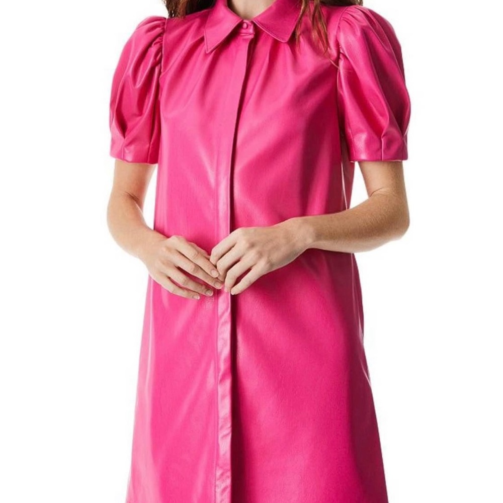 Alice and Olivia Jenna Pink leather mini dress